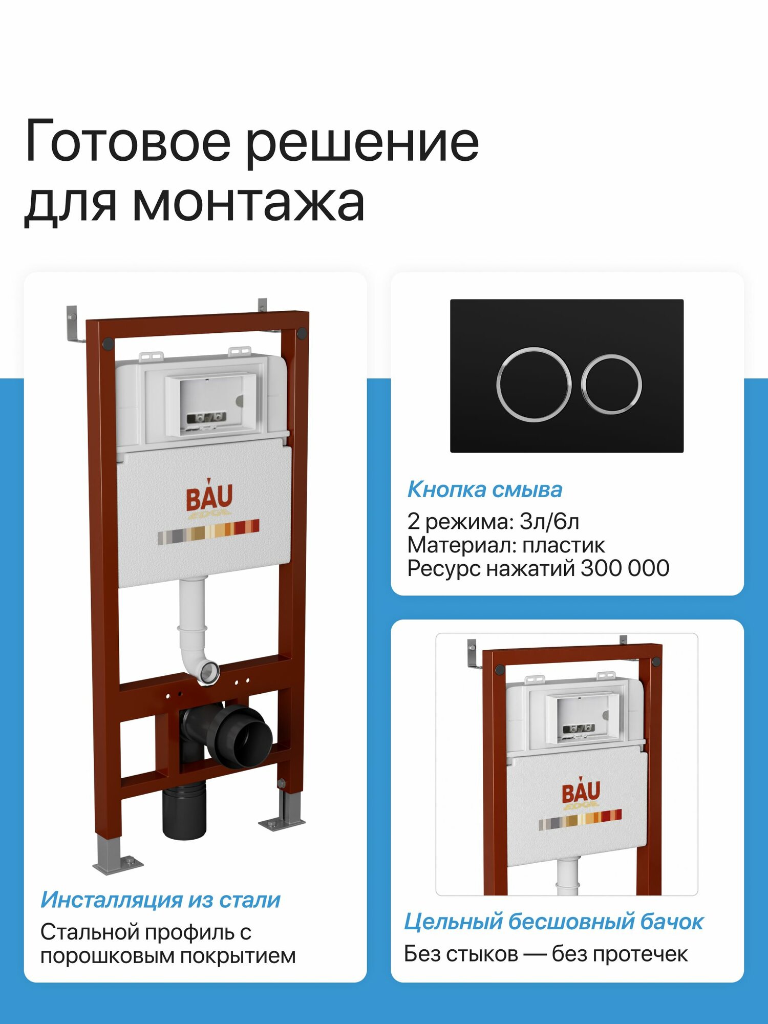 Инсталляция BAU PRO для подвесного унитаза, клавиша смыва BAU Dream для инсталляции, черный матовый — фото 1