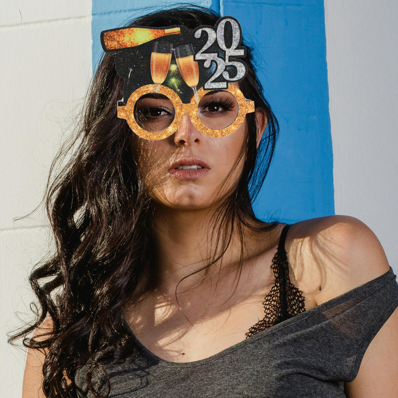 2 Штуки Стильные Очки Happy New Year Блестящие Очки Для Новогодней Вечеринки 14.50X13.30X11.20Cm