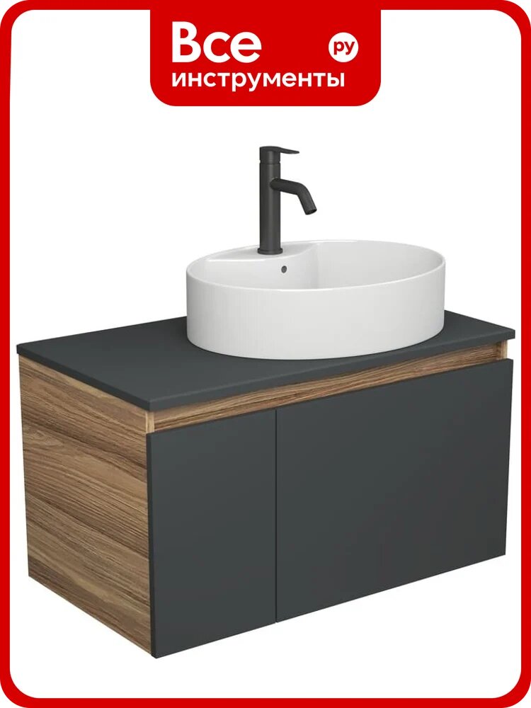 Комплект для ванной Bauedge 3 предмета (тумба подвесная Bau Blackwood 80 графит + раковина BAU 51x41, с отв. под см-ль, смеситель Dream Black, черный) BD2757