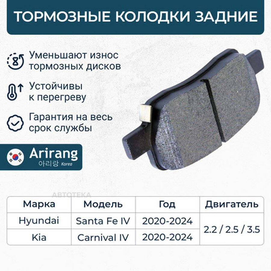 Колодки тормозные KIA/HYUNDAI CARNIVAL/SANTA FE IV 20- задн. ARIRANG ARG281066