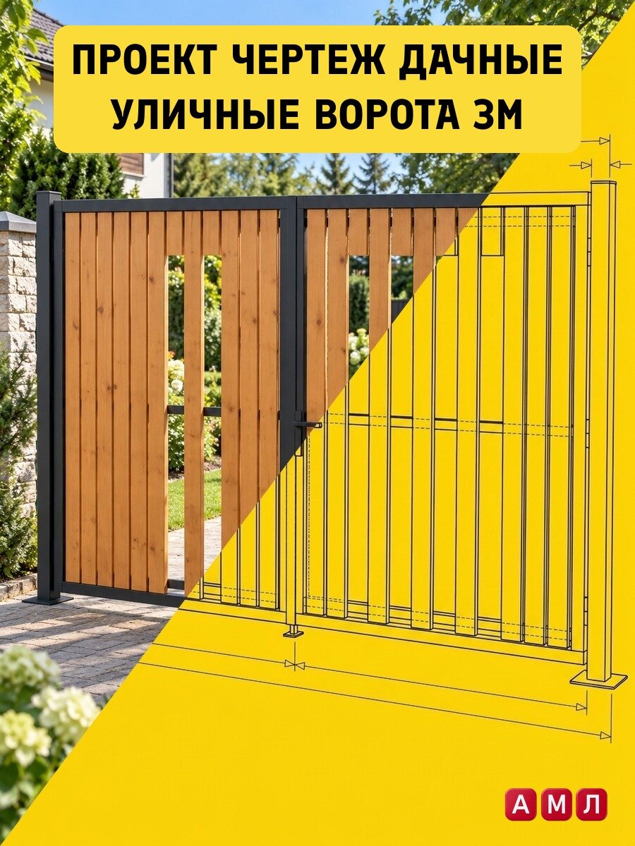 Проект чертеж Дачные уличные ворота 3м - скачать и распечатать чертежи, пошаговая и поэтапная схема сборки 3D