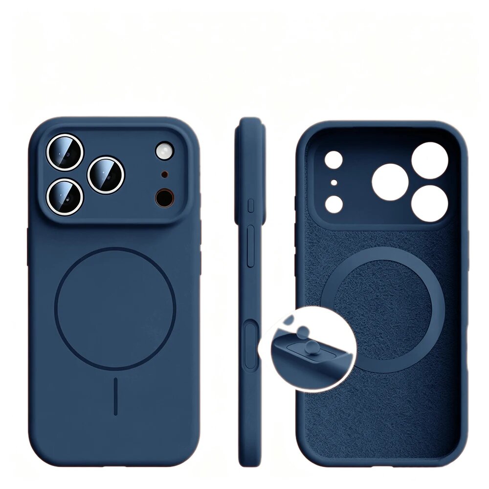 Магнитный жидкий силиконовый чехол для айфон 18 16 15 14 13 12 iPhone 18 Pro Max, Синий, Dark Blue