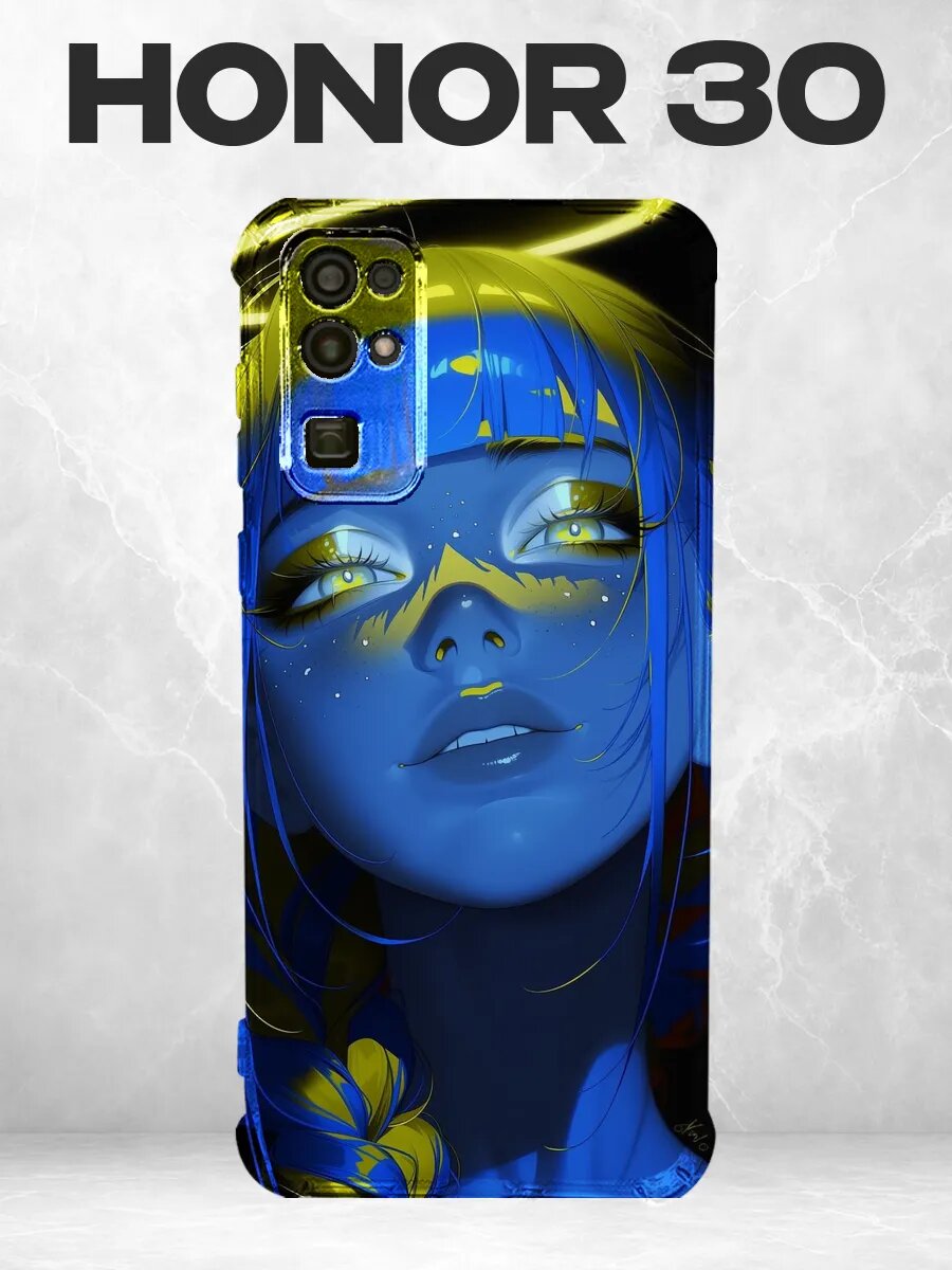 Чехол на Honor 30 с принтом Сине-желтый неоновый портрет дев