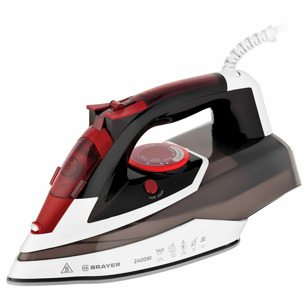 Утюг BRAYER (BR4005), 2400 Вт, керамическое покрытие, самоочистка, антикапля, антинакипь, автоотключение, коричневый