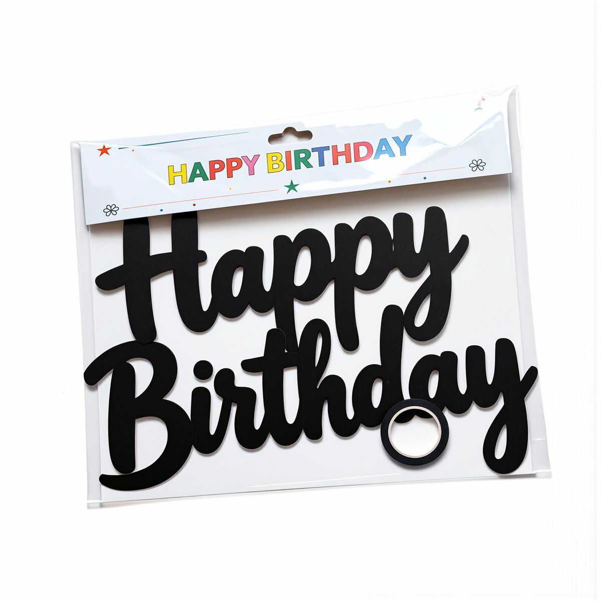 Декоративный баннер для дня рождения черный, надпись Happy Birthday из плотной бумаги, подходит для взрослых и детей, быстрый монтаж без специальных инструментов, лента в комплекте