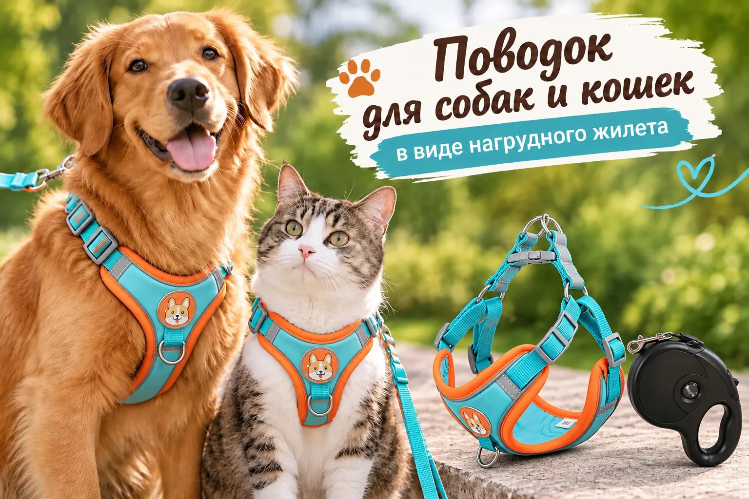 Синяя шлейка-жилет +5 рулетка поводок XL