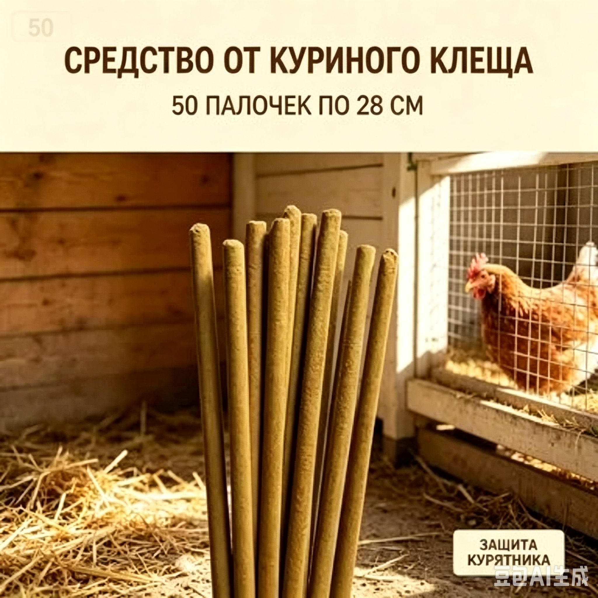 Средство от куриного клеща,50палочек по 28 см, репеллент для кур, защита птицы от паразитов, для курятника