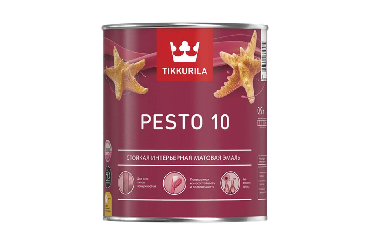 Песто 10 эмаль алкидная мат. 0,9 л Tikkurila / Тиккурила / Эмаль алкидная стойкая матовая Pesto 10 TIKKURILA белая (база А)
