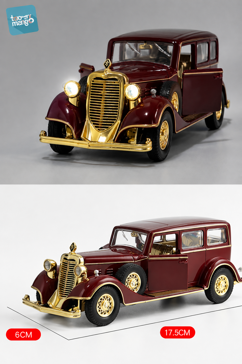 Коллекционная модель ретро-автомобиля 1:32, сплав, звук и свет, 17.5x6x6 см