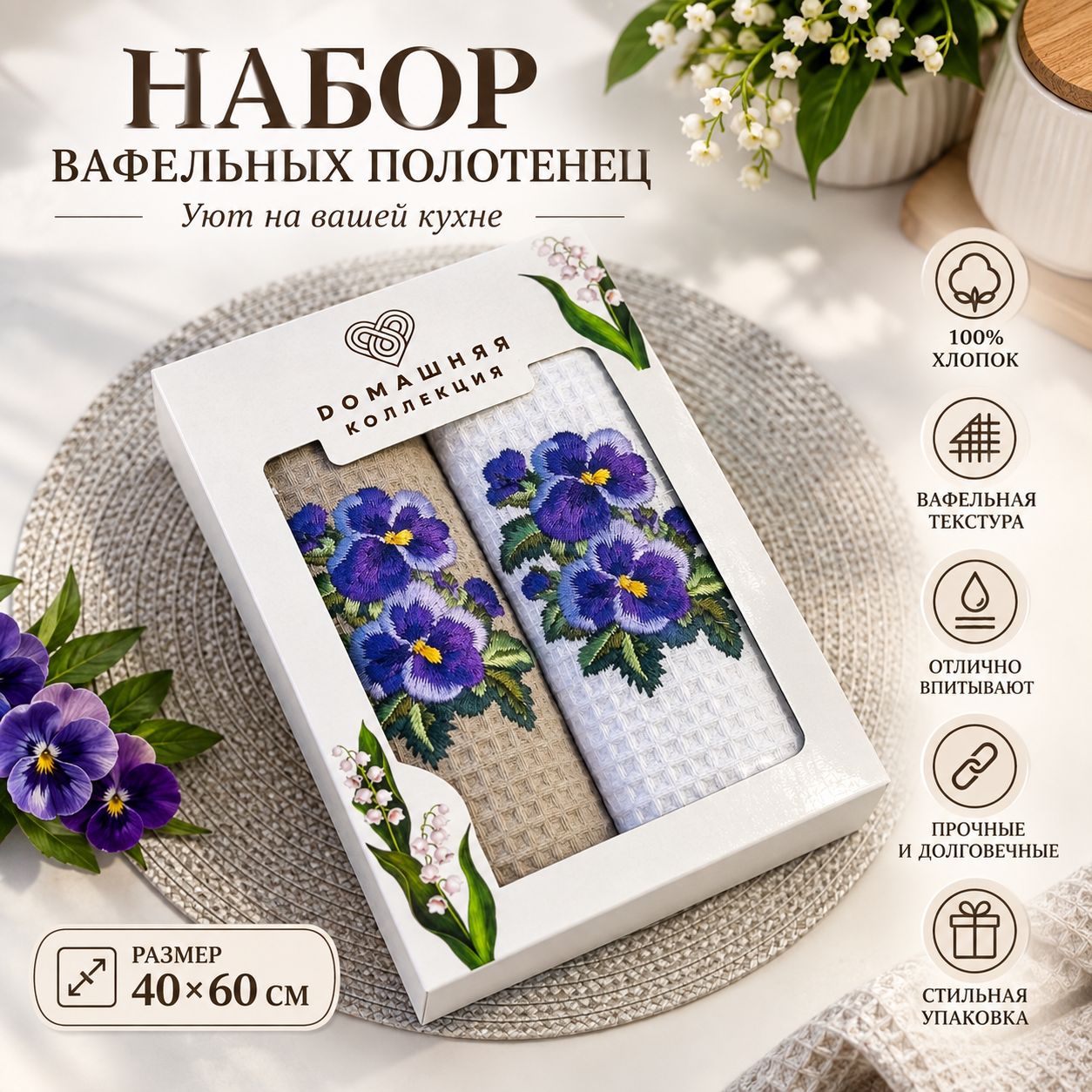 Набор вафельных полотенец с вышивкой 40*60