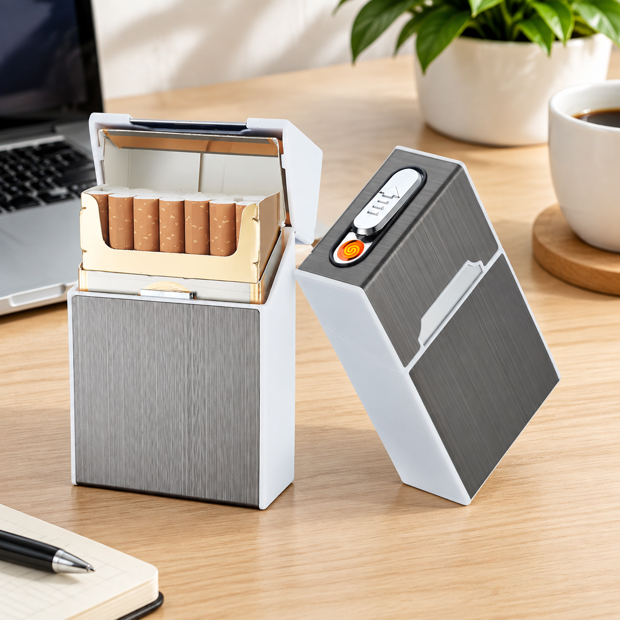 Портсигар металлический с USB зажигалкой, на магните, цвет серебро, 10х6х3 см, FatCat (Цвет товара: серебристый; Объем: 0.18 л)