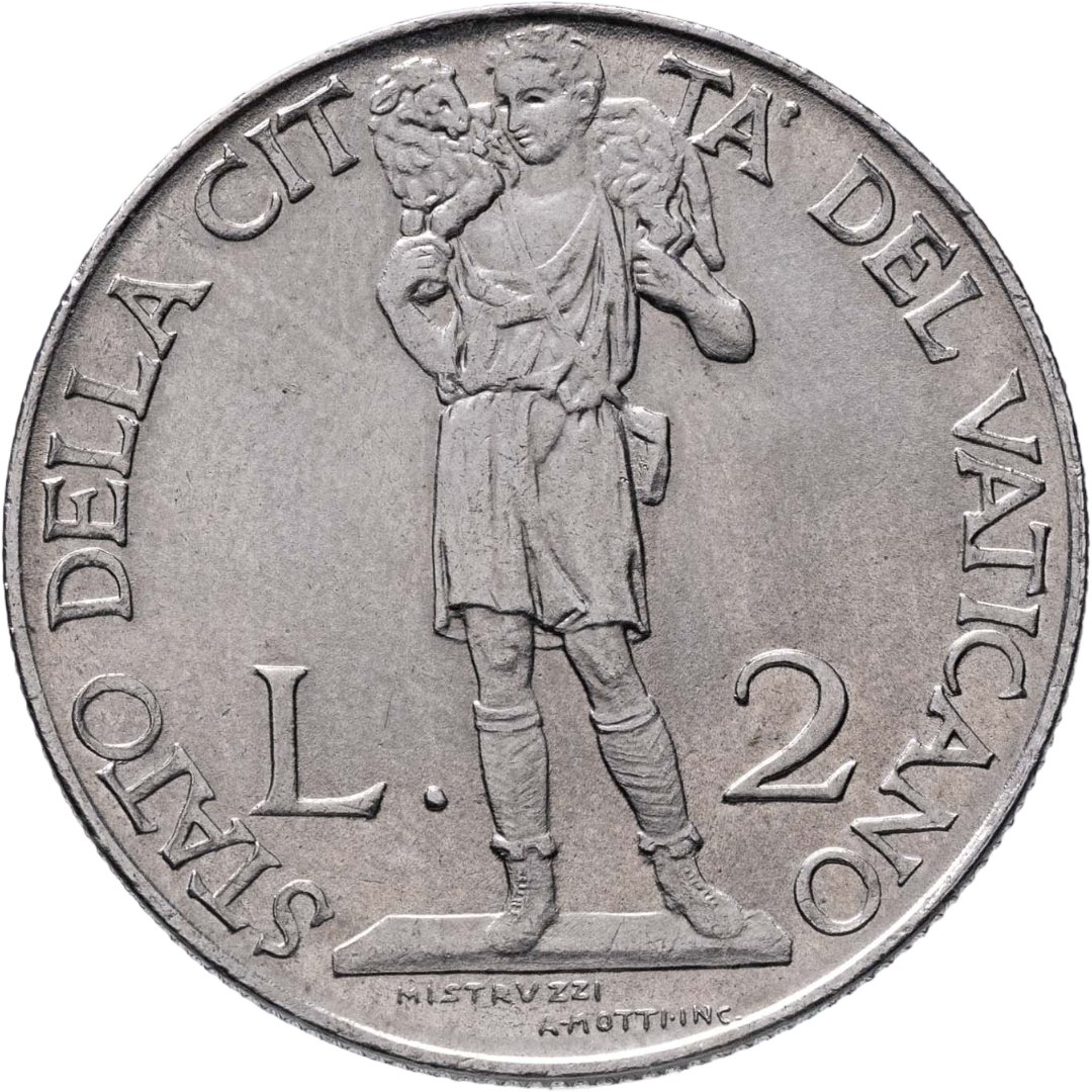 Ватикан 2 лиры lire 1941, Никель, в сохранности AU-UNC