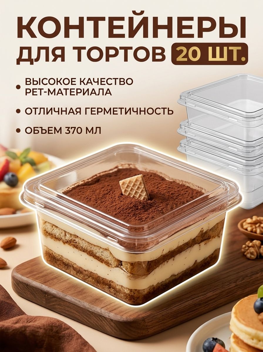 Контейнер одноразовый для десертов с крышкой 20 шт кейк бокс