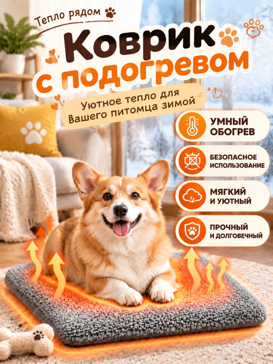 Лежанка для кошек, собак с подогревом мелких пород, коврик с подогревом для животных, 57X46 см