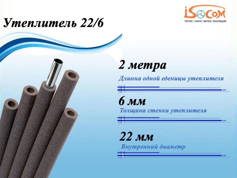 Утеплитель для труб 22/6 2 метра