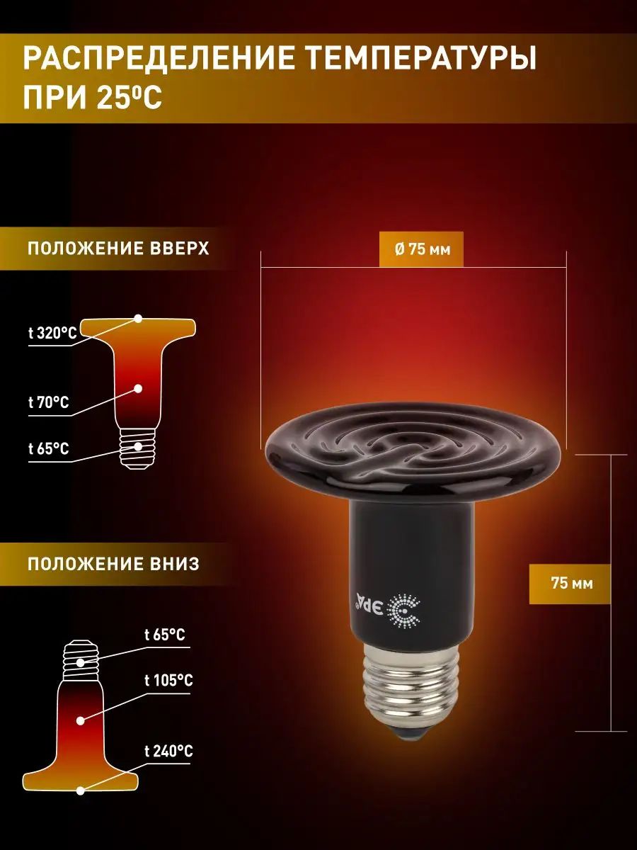 Инфракрасная лампа ЭРА FITO-50W-НQ 50 Вт Е27 для брудера, рептилий 50Вт — фото 1