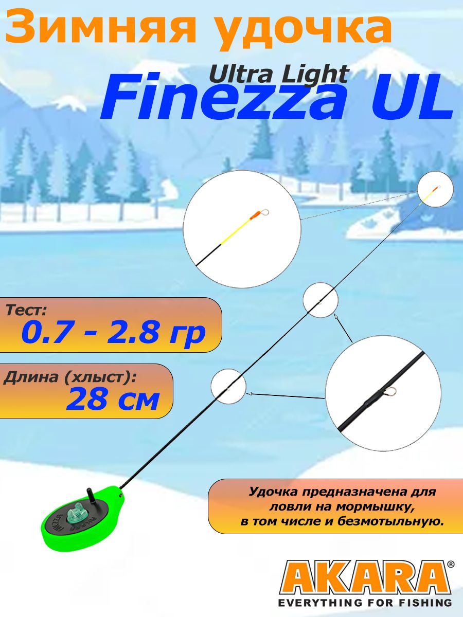 Удочка зимняя Akara Finezza UL 0.7-2.8 гр. (длина общая 35 см) Зеленая
