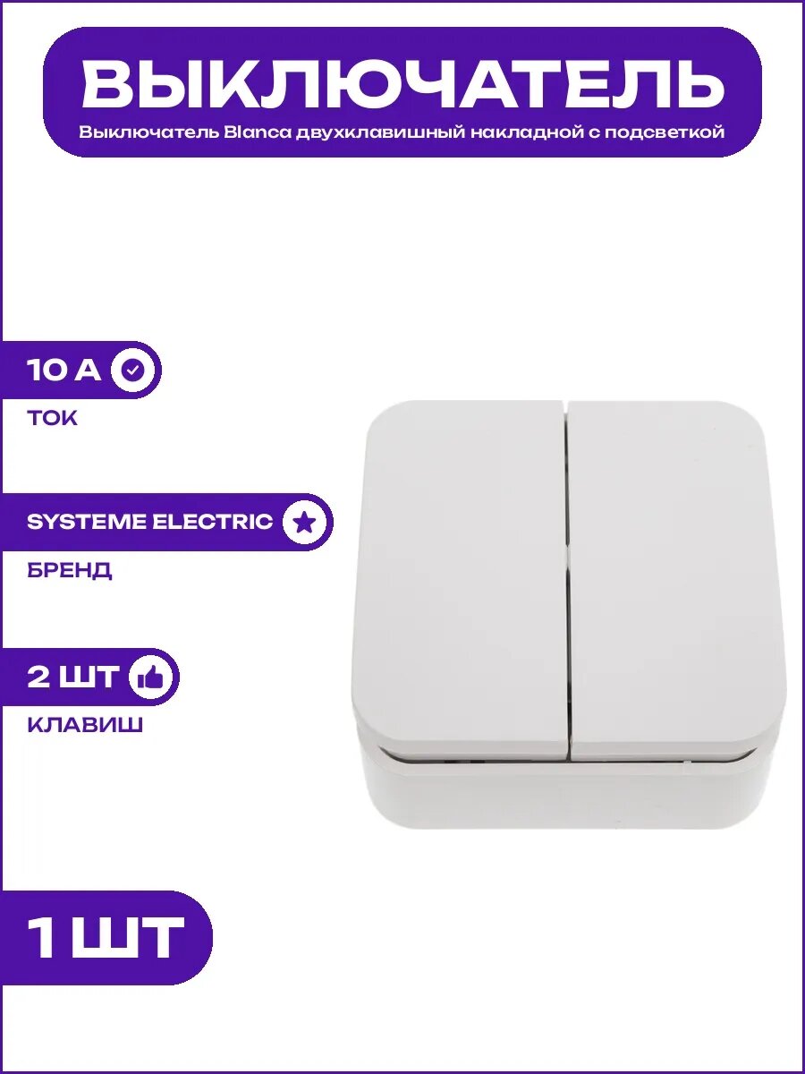 Выключатель Blanca 2 клавишный наружный белый пластиковый