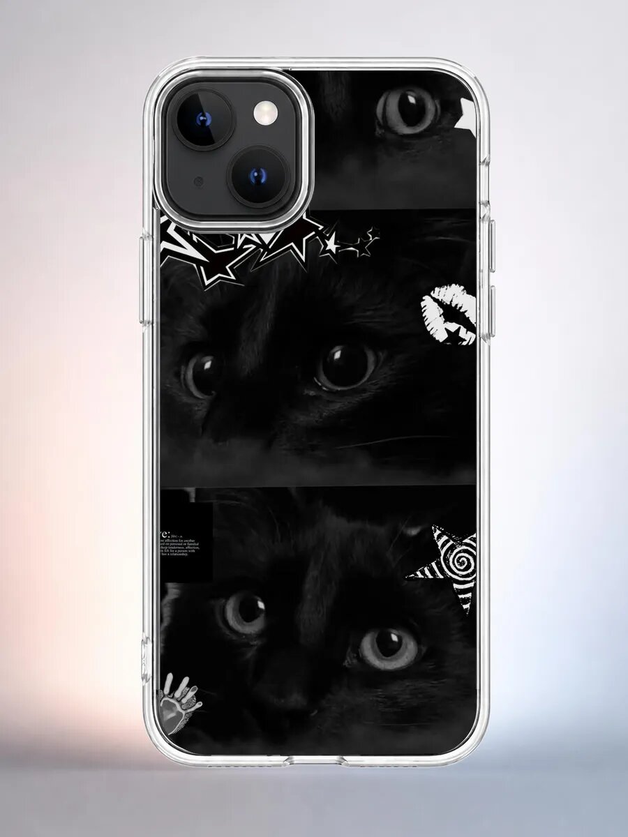 Чехол iPhone 13 кошачьи глаза коллаж силиконовый