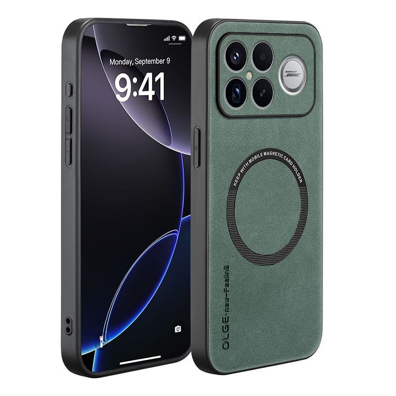 Чехол на Redmi K90 Pro Max / POCO F8 Ultra MagSafe на Редми к90 про макс / Поко ф8 ультра защитная кожаная накладка с магнитом (зеленый)