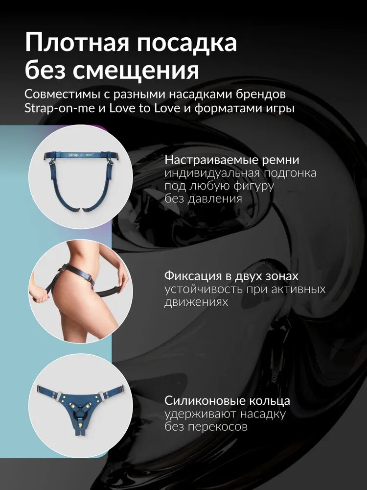 Трусики для страпона Strap-on-me HARNAIS SIMILI GENEROUS, One Size, синий