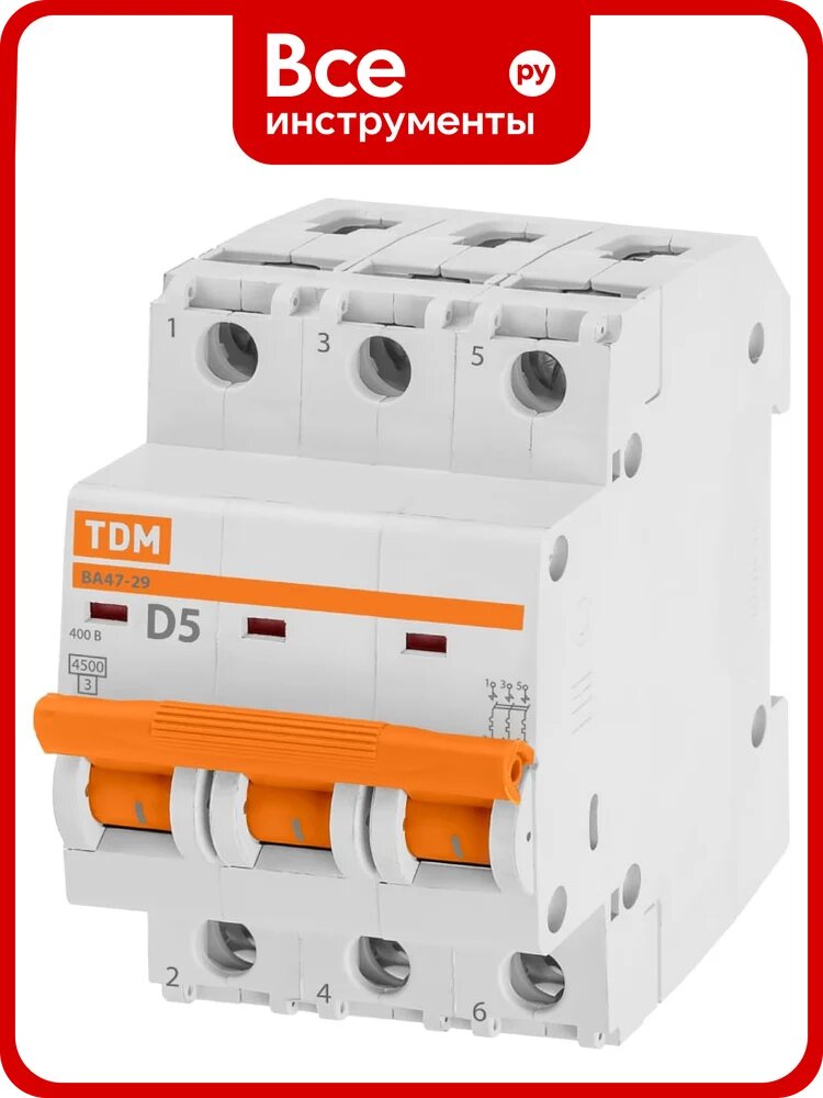 Автоматический выключатель TDM ELECTRIC ВА47-29 3Р 5А 4.5кА D SQ0206-0168