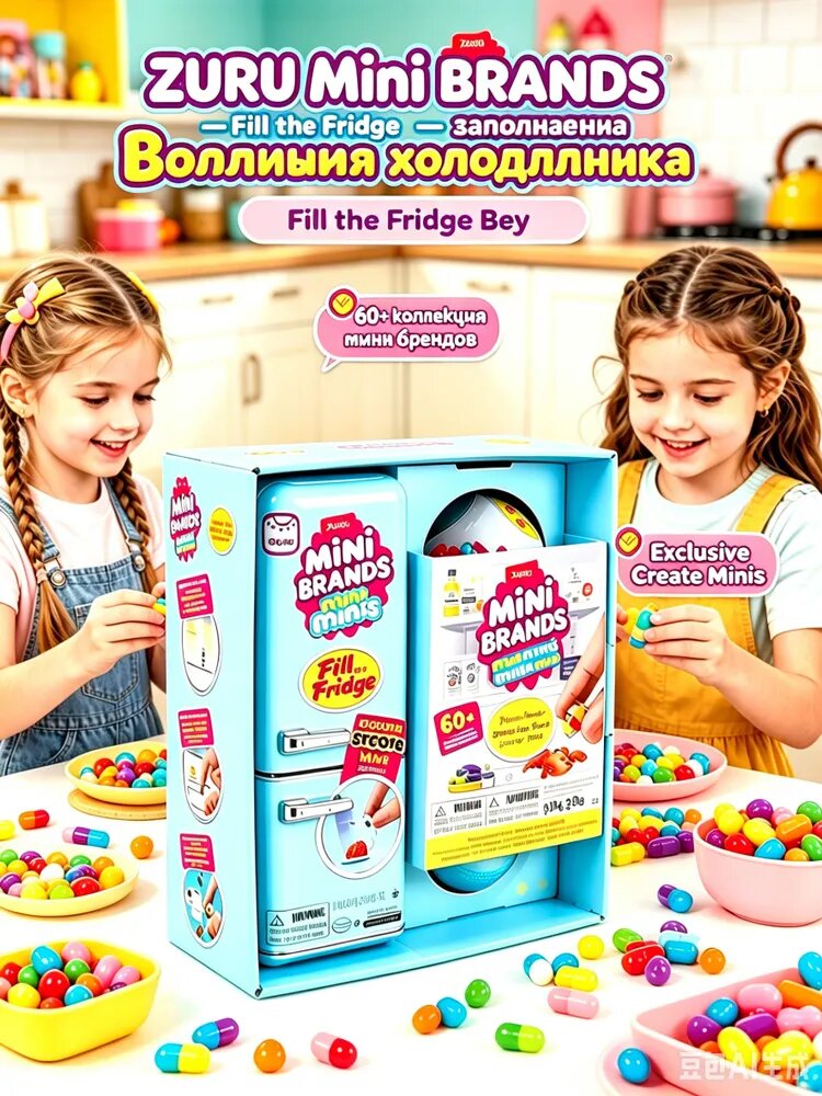 Мини-холодильник toy blind box set игровой домик маленький мини-холодильник minibrands креативный игрушечный мяч