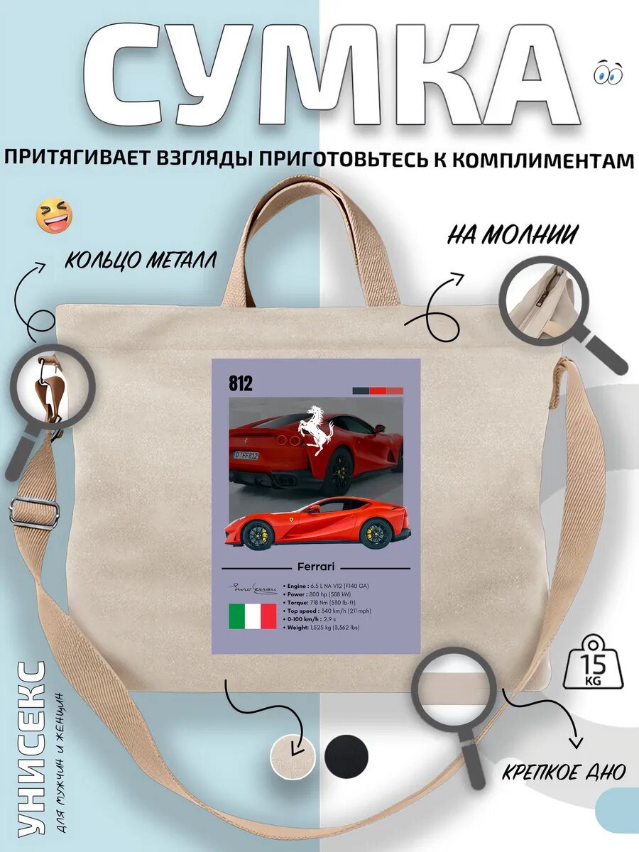 Сумка шоппер  Ferrari 812 на сером
