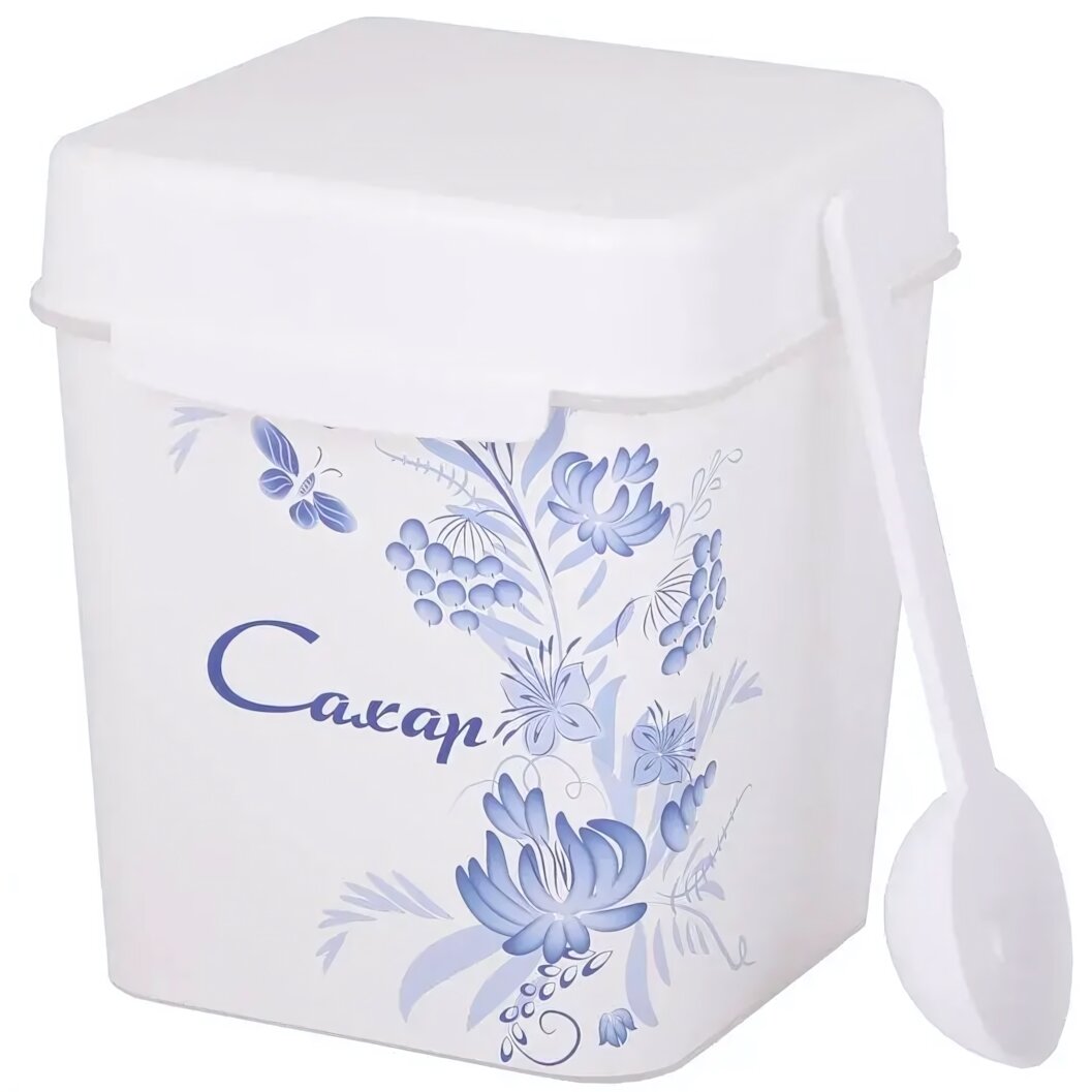 Емкость для сахара 1,2 л с ложкой, пластик, декор 'Шале'