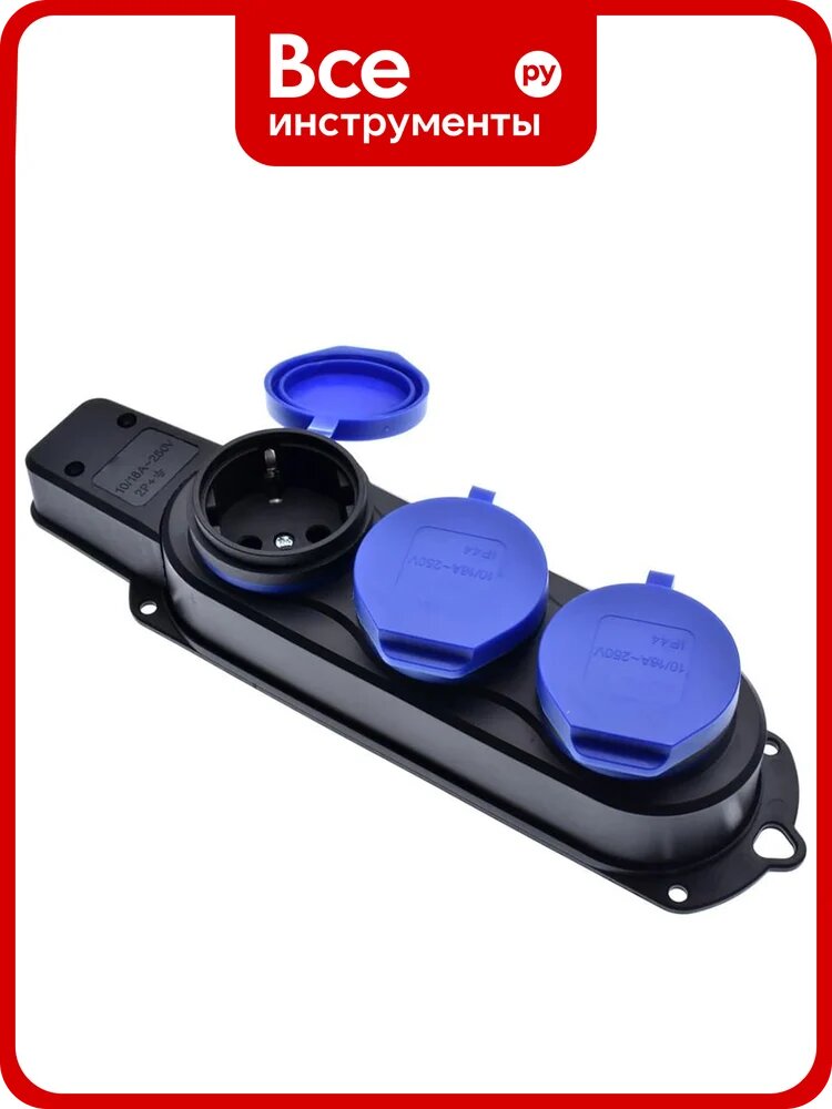 Колодка удлинителя FL-SB-3EU-IP44-BL 3-х местная 2P+PE 16A 250В IP44 с защитной крышкой синего цвета Filum 00-01186584