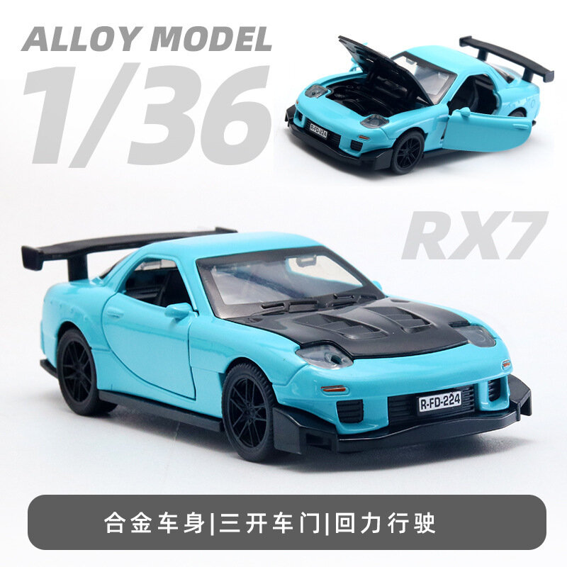 Модель авто 1/36 из сплава, игрушка с откатом, в пакете, Mazda RX-7 Синяя, без звука