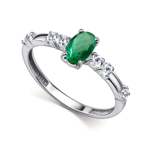 фото Кольцо diamant online, серебро, 925 проба, родирование, фианит, изумруд, размер 18, бирюзовый