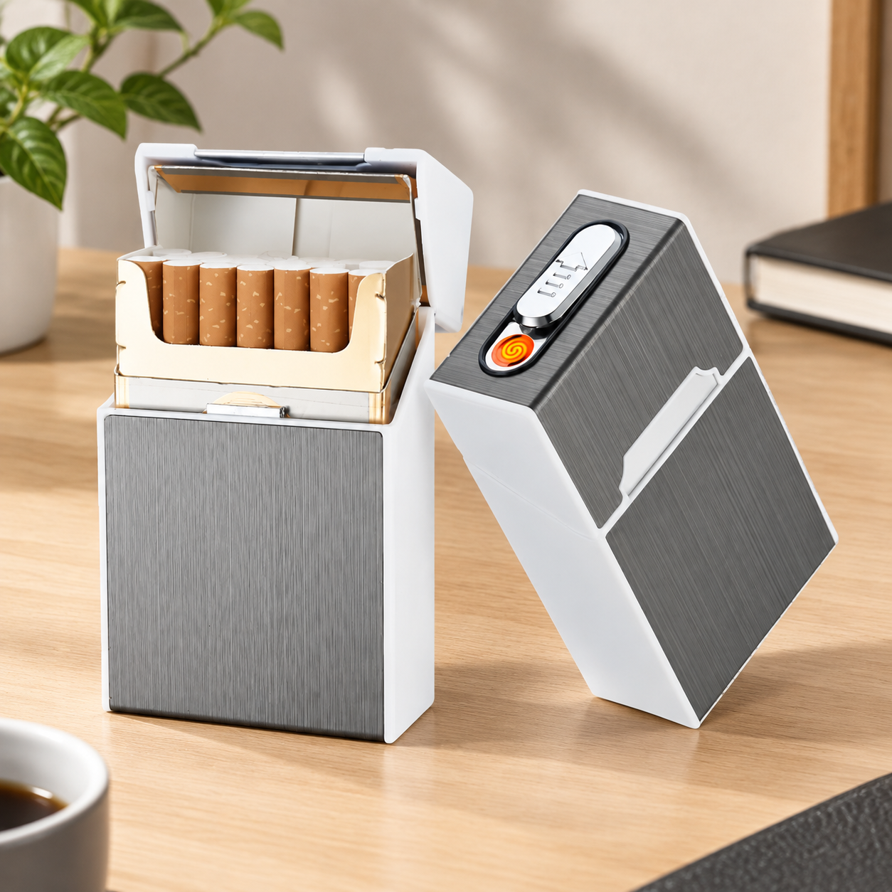 Портсигар металлический с USB зажигалкой, на магните, цвет серебро, 10х6х3 см, FatCat (Цвет товара: серебристый; Объем: 0.18 л)