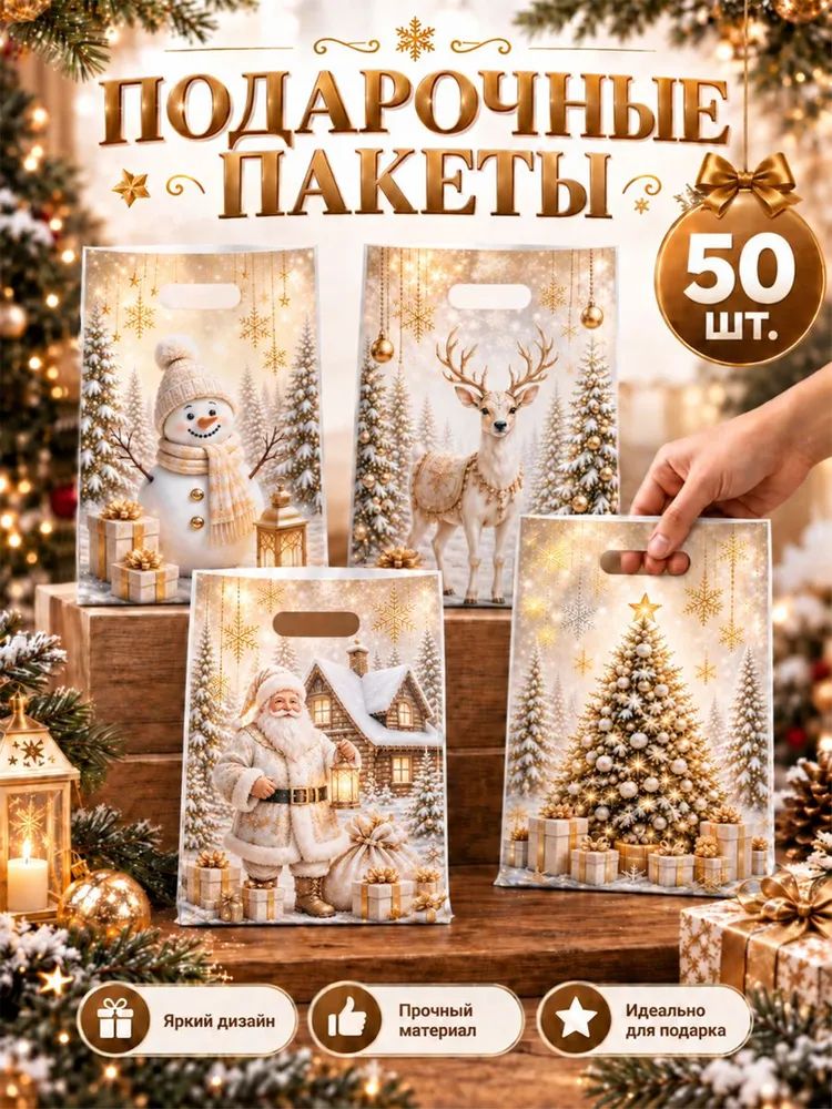 Пакет подарочный вертикальный 16.5x25 см 50 шт