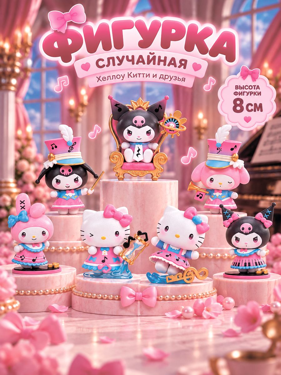 Фигурка Случайная Санрио (Хеллоу Китти, Май Мклоди, Куроми) 1 шт 8 см / Sanrio characters SpaceTime melodies series