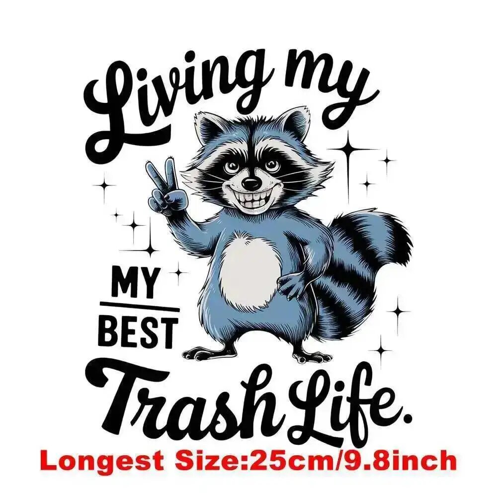 Наклейка на одежду "Trash Life" с енотом, 25 см, XRA0278-6