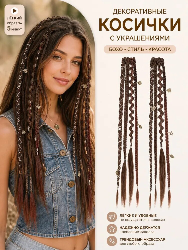 Косички для волос с заколками, бохо-стиль, 50 см
