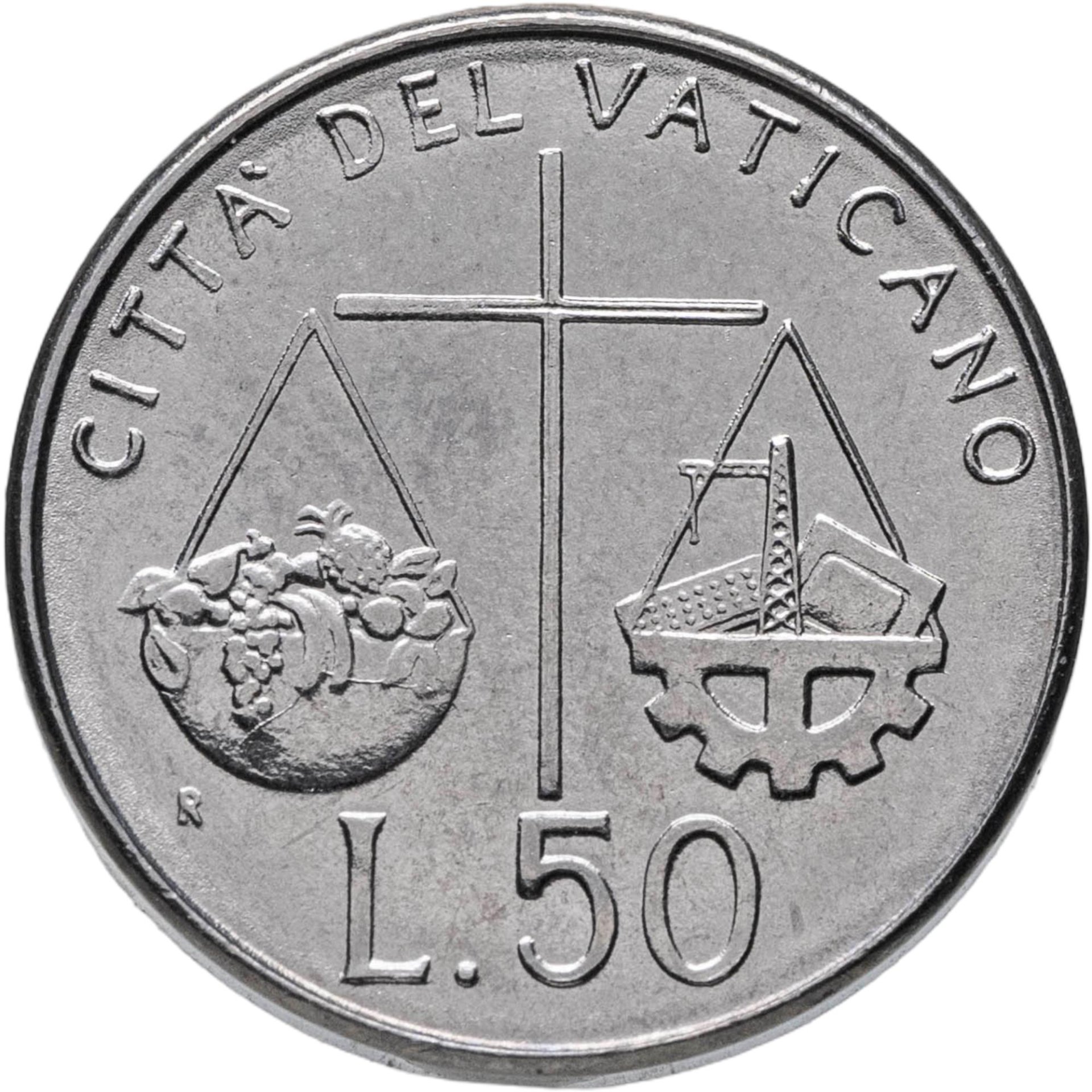 Ватикан 50 лир lire 1992, Сталь, в сохранности UNC