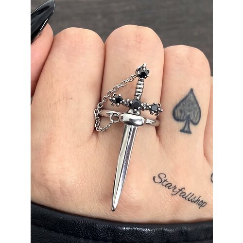 фото Славянский оберег, кольцо-кулон starfallshop, металл, фианит, размер 18.5, ширина 18 мм, серебряный, черный