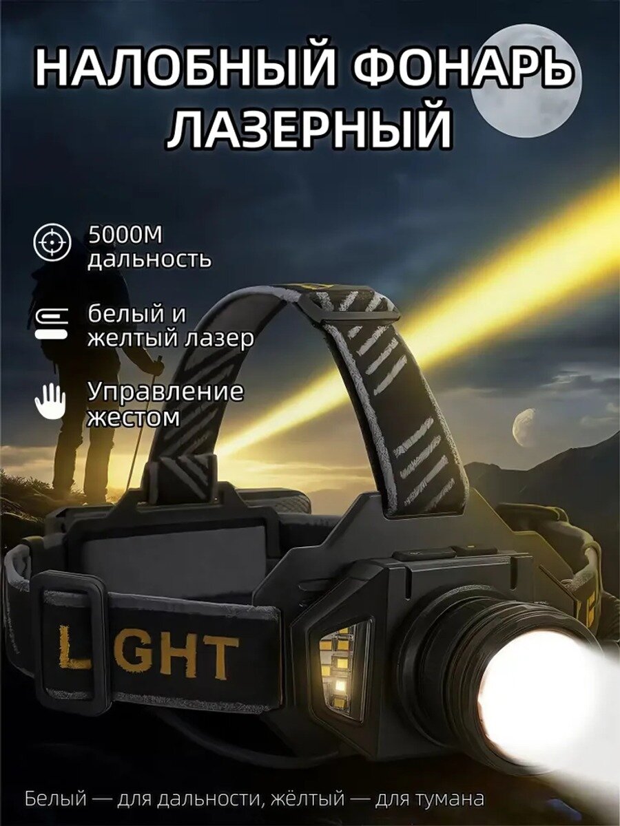 Налобный фонарь-прожектор PM10-TG, 3000 лм, 30 Вт, дальность 5000 м, 8 режимов, IP65, черный