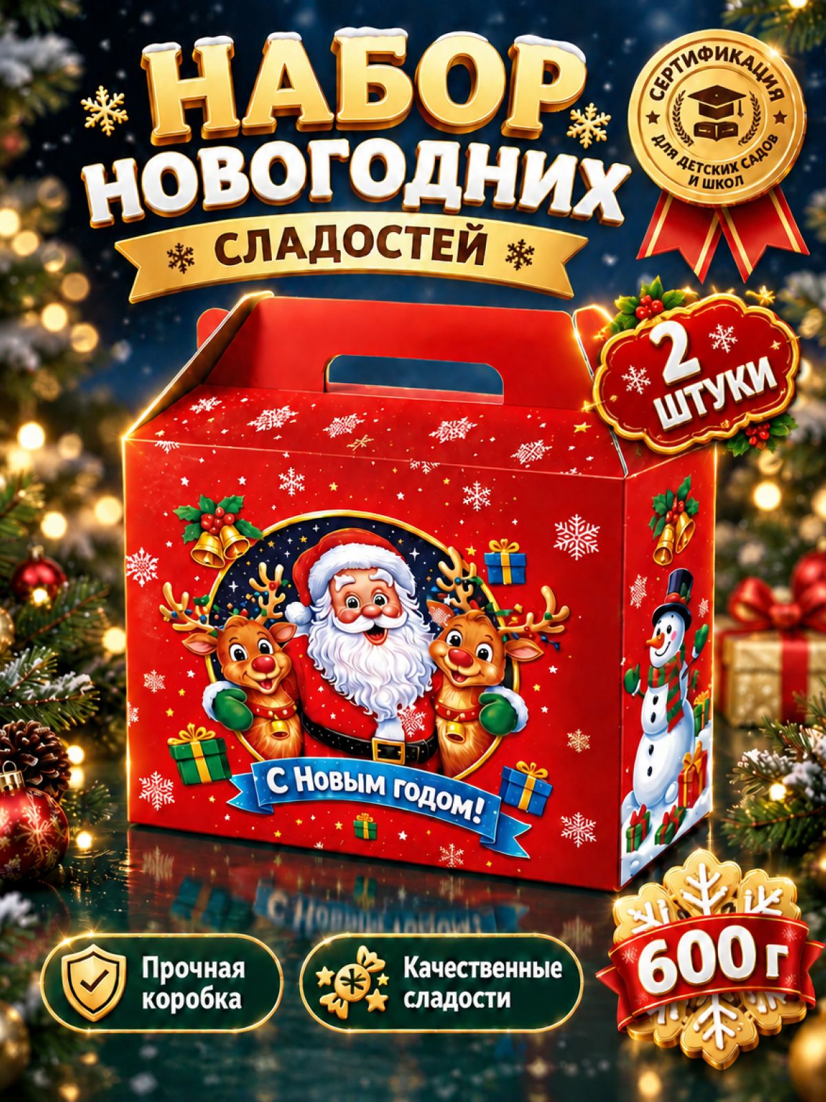Новогодние подарки сладкие для детей 600 грамм 2026 2 шт