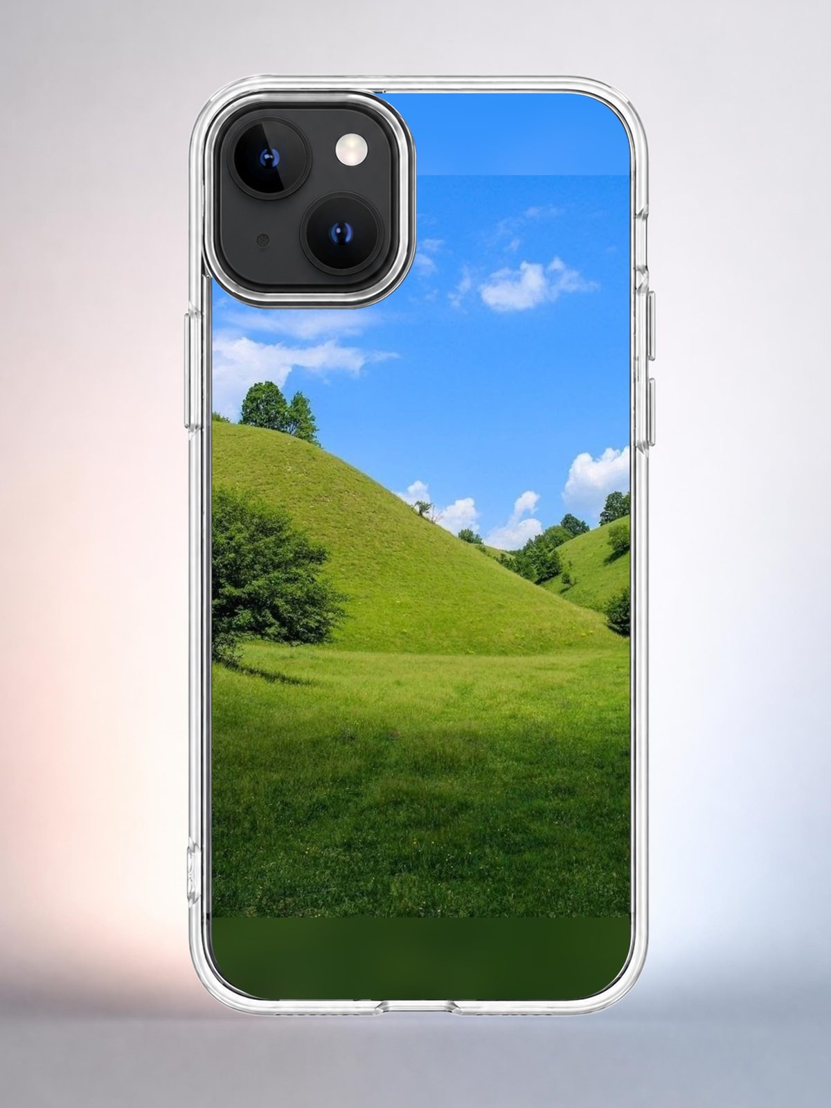 Чехол iPhone 14 Зелёные холмы Y2K Indie Sleaze