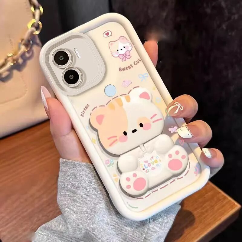 Чехол на Xiaomi redmi A1 plus /A1+ / A2 plus / A2+ /Poco c50 / c51 /, Ксяоми редми а1 плюс а2 плюс Поко С50 Ц50 С51 Ц51 черный/белый, объемный с опорой Мультфильмы с кронштейнами милые jtmmzj01
