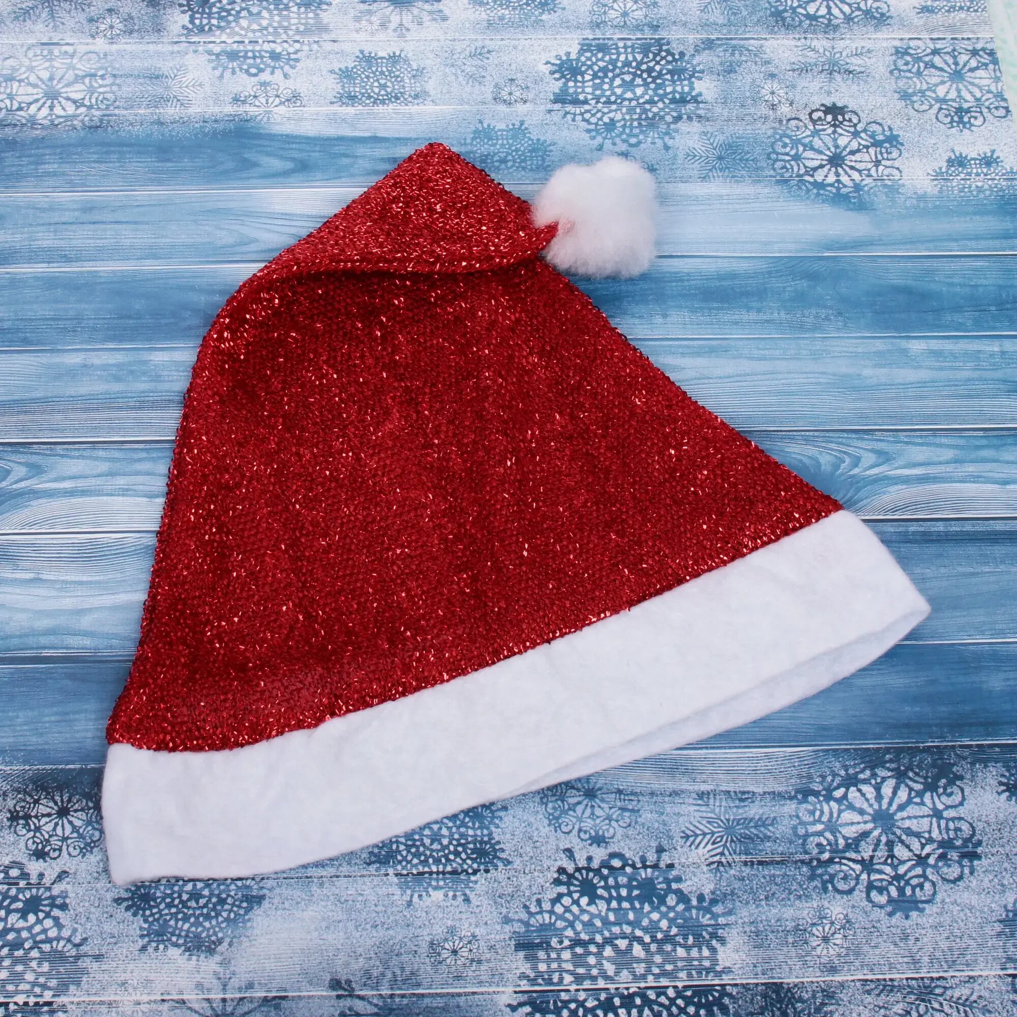Колпак новогодний «Мерцание», двухслойный, красный, 28*38см, с помпоном