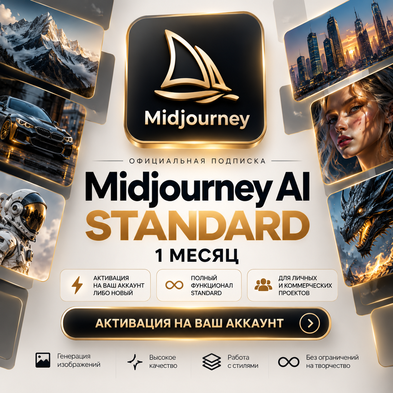 Подписка Midjourney AI Standard 1 месяц (На ваш аккаунт, либо новый аккаунт)