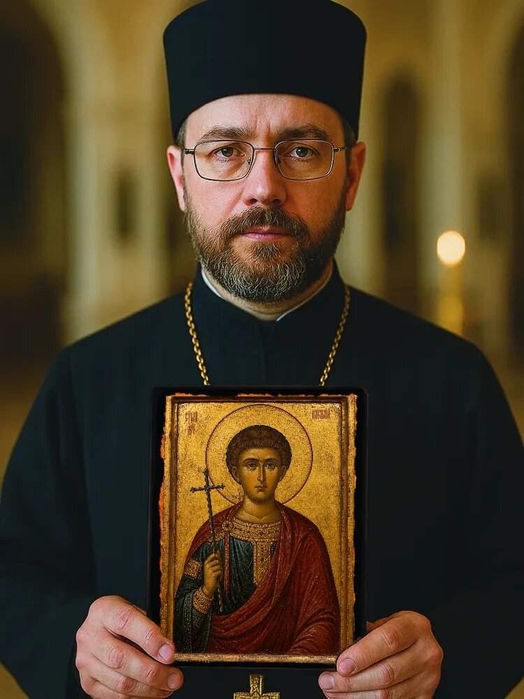 Икона Василий Византийский, на дереве, 15×18 см, освящённая, ручная работа