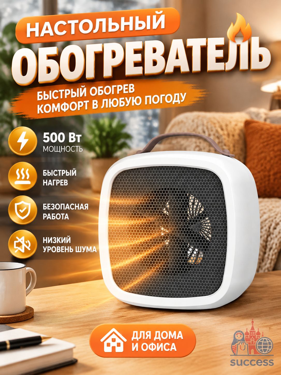 Мощный настольный обогреватель для быстрого обогрева дома и офиса
