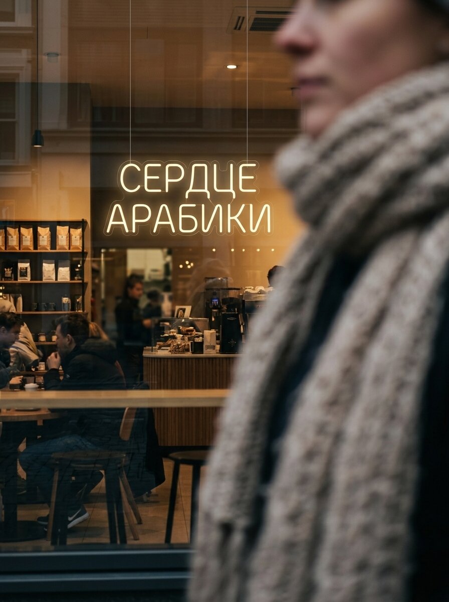 Неоновая вывеска "Сердце арабики" 56х30см, неоновая надпись, LED светильник для кофейни