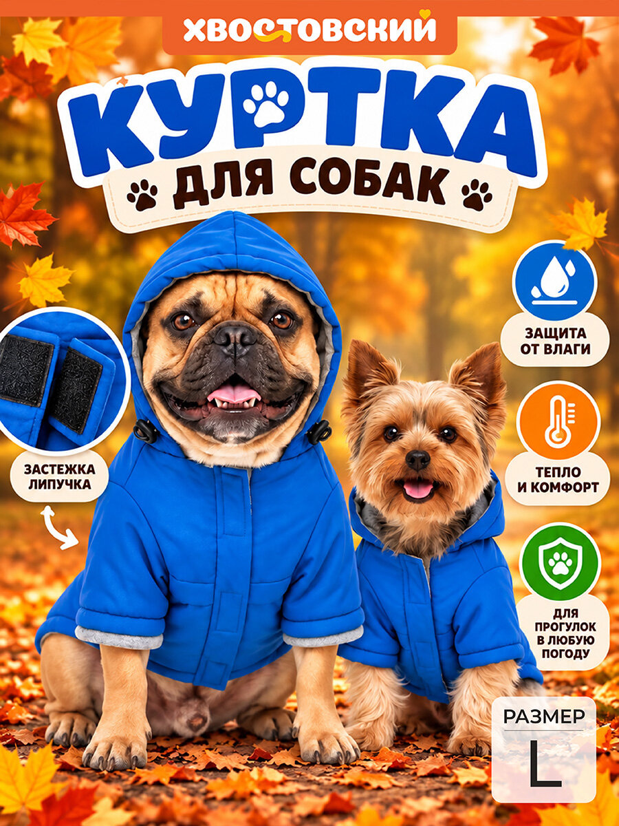 Куртка унисекс на подкладе с капюшоном для собак L Хвостовский, синий