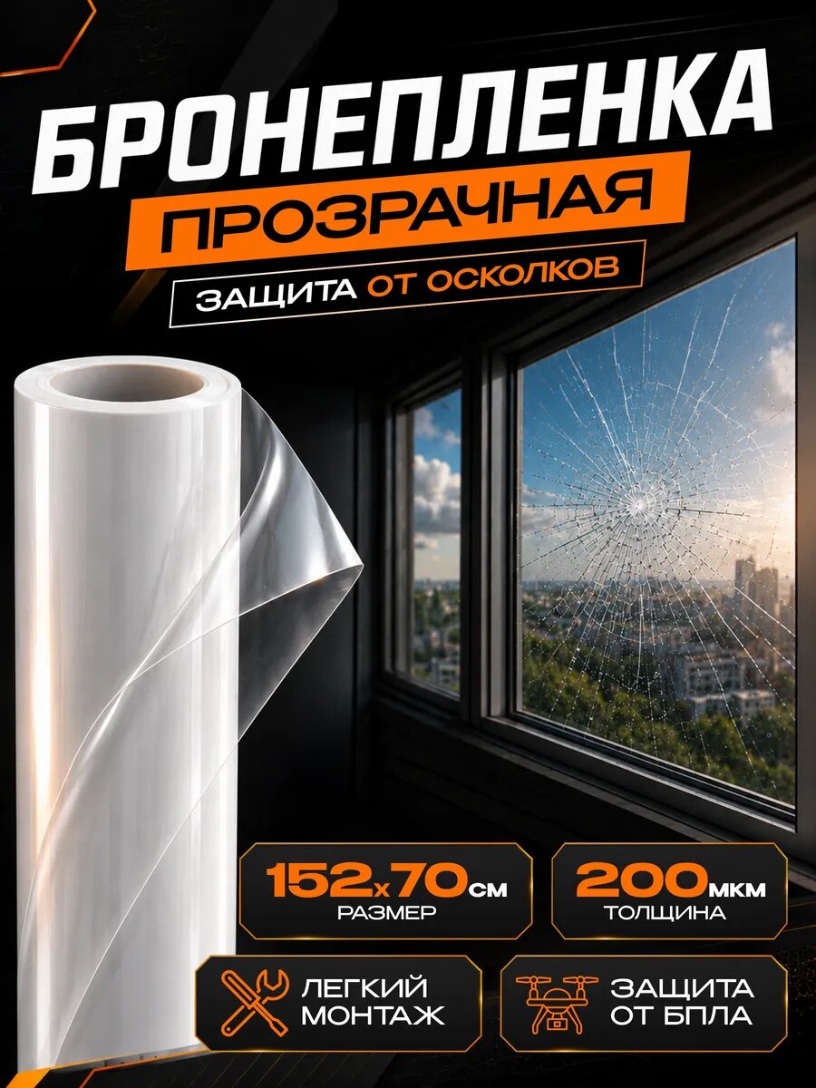 Бронепленка ударопрочная самоклеящаяся 200 мкм 70х152 см